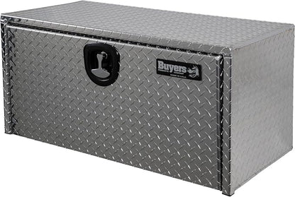 Buyers Products 1705105 Silver Diamond Tread Aluminum Underbody Truck Box with T-Handle Latch, 18 x 18 x 36 Inch, Durable Contractor Toolbox For Organization And Storage, Job Tool Chest