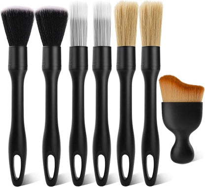 7PCS Car Detailing Brush Kit - Ultra Soft Boars Hair Car Interior Detailing Brushes, Includes 4 Different Brushes, Multi-use for Cleaning Interior or Exterior - Perfect Car Accessory Gift
