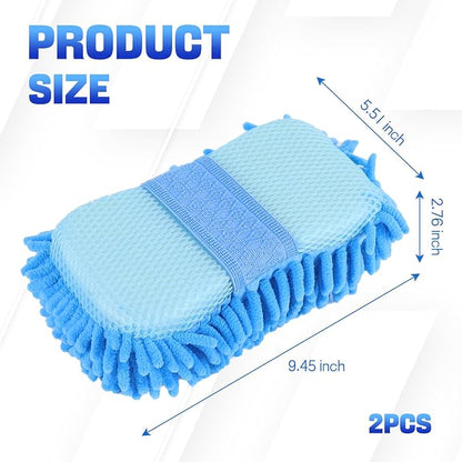 2PCS Microfiber Car Wash Sponge, Double Sided Chenille Microfiber Car Wash Mitt, Scratch Free & Lint Free, Absorbent Automotive Washing Sponges, Auto Cleaning Supplies (Light Blue)