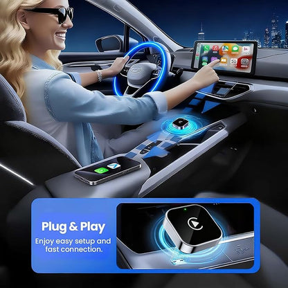 Wireless CarPlay Adapter & Android Auto Dongle, Shiny Silver，Fast Auto-Connect, Compact Plug & Play Wireless CarPlay Converter for iPhone & Android, USB/USB-C, No Delay, Seamless Reconnection