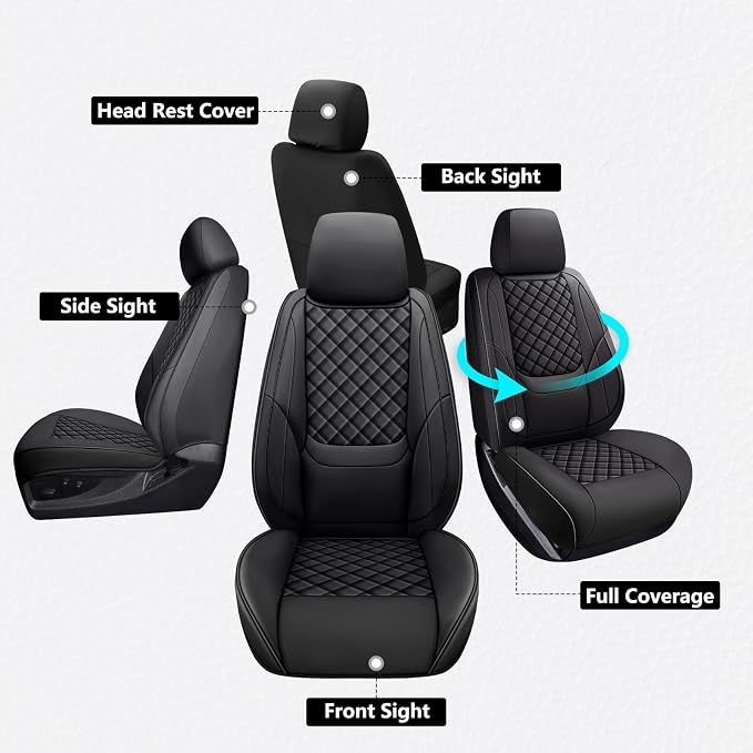 Ram Seat Covers 2009-2018 Full Set, Truck Interior Sets with Lumbar Support Custom Fit for Dodge Ram 1500/2500/3500 Crew/Quad/Mega Cab with Rear Curved Bench, Black