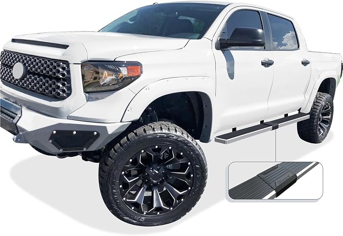 APS (304 Stainless Steel Polished Silver 5 inches) Running Boards Nerf Bars Side Steps Compatible with Toyota Tundra 2007-2021 CrewMax