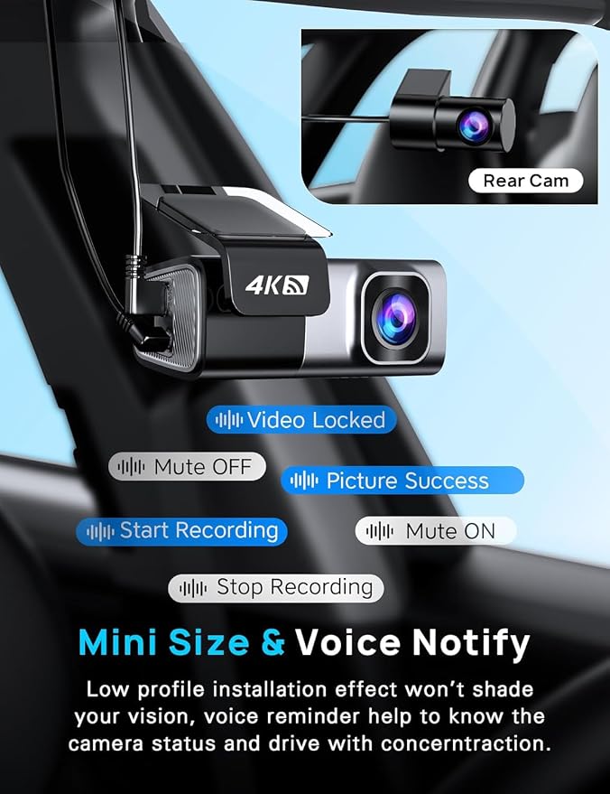 Navycrest 4K Dash Cam Front and Rear, Built-in 5G WiFi, Dash Camera for Cars 4K Front and 1080P Rear, Dashcams for Cars Loop Recording, Gravity Sensor, 24-Hours Parking Mode, SD Card NOT Included
