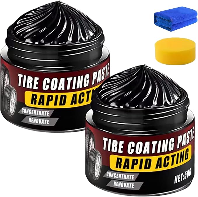 Premium Tire Coating & Trim Restorer, Restores Deep Black Shine with Ceramic Coating, UV Protection for Rubber Plastic Bumpers, Long-Lasting Car Detailing Kit (50ml 2PC)