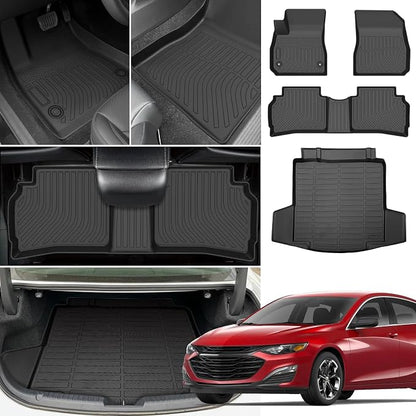Floor Mats for Chevy Malibu 2016-2025, Custom Fit Chevrolet Malibu LS, RS, LT, Premier, 2023 Malibu Floor Mats, TPE Duty Anti-Slip 1st & 2nd Row & Cargo Liner,Cargo NOT for Hybrid 2017-2024 or Limited