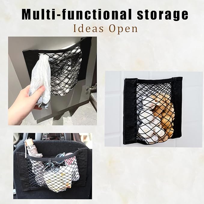 2PCS Universal Car Cargo Net with Adhesive Tape, 9.8×15.7in Trunk Storage Mesh Pocket Wall Mount Organizer Bag for Car RV SUV Boat Truck Camper Van Trailer (Black)