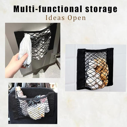 2PCS Universal Car Cargo Net with Adhesive Tape, 9.8×15.7in Trunk Storage Mesh Pocket Wall Mount Organizer Bag for Car RV SUV Boat Truck Camper Van Trailer (Black)