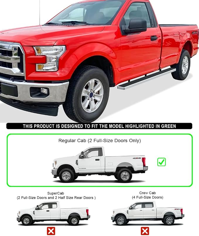 APS Wheel to Wheel Running Boards 5in Compatible with Ford F150 2015-2026 Regular Cab 6.5ft Bed & F-250 F-350 Super Duty 2017-2026 304 Stainless Steel (Nerf Bars Side Steps Side Bars)