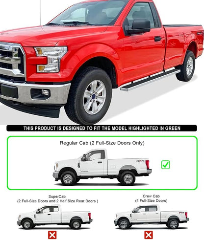 APS Wheel to Wheel Running Boards 5in Compatible with Ford F150 2015-2026 Regular Cab 6.5ft Bed & F-250 F-350 Super Duty 2017-2026 304 Stainless Steel (Nerf Bars Side Steps Side Bars)
