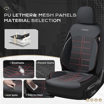 Coverado Rear Seat Covers Breathable Leather Waterproof Automotive Car Seat Cushion Protector Universal Fit for Most Cars SUV Trucks, Redline