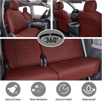 EKR Sienna Seat Covers for 2021 2022 2023 2024 2025 2026 Toyota Sienna LE, XLE,8 Seats,2nd Row 4/2/4 Split,Waterproof Seat Covers Full Set for Trucks - Three Row,Leather (Burgundy)