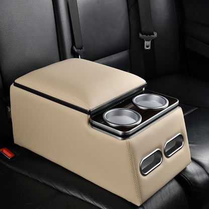 Coverado Car Center Console, Universal Rear Bench Seat Consoles, Truck Seat Organizer and Storage, Back Seat Car Organizer with Cup Holder, Large Storage Box, Central Armrest Box (Regular, Beige)