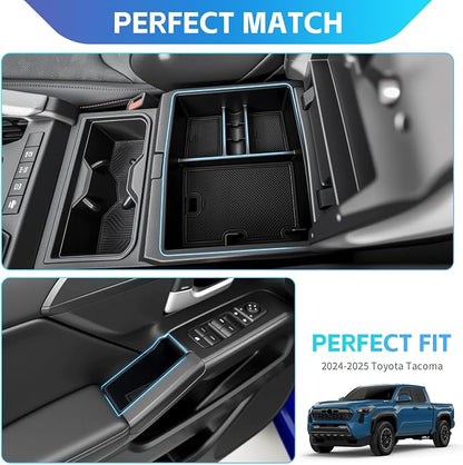 Console Organizer Door Trays Fit for 2024 2025 2026 Toyota Tacoma Center Console Storage Front Door Handle Insert Compatible with Tacoma Interior Accessories Armrest Box, 3PCS
