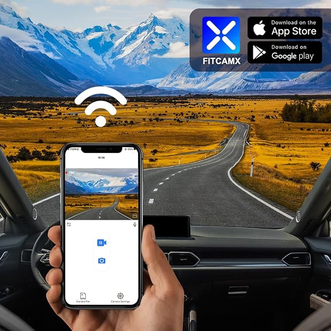 Fitcamx 4K Dash Cam for 2017-2025 Mazda CX-5 & CX-9 Select Preferred Premium Plus Carbon Turbo Sport Grand Touring (Has Sunroof), OEM Look, 2160P UHD Video, WiFi&APP, Loop Recording Parking Mode, 64GB