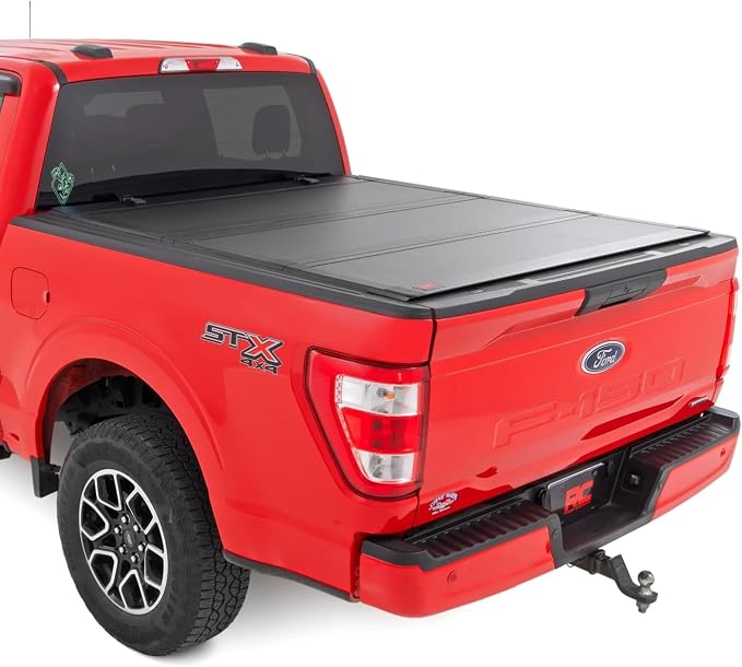 Rough Country Hard Flip-Up Truck Bed Tonneau Cover for Ford F-150 (2015-2020) - Flush Folding Aluminum Bed Cover