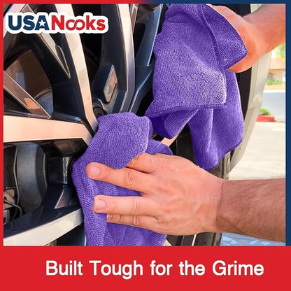 USANOOKS Premium 300GSM Microfiber Cleaning Cloth - 12.5"x12.5" High Performance - 1200 Washes, Ultra Absorbent Microfiber Towels for Cars Undercarriage, Rims & Engine Bay Cleaning - Microfiber Cloth
