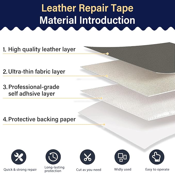 Zenyao Leather Repair Patch Tape - Self Adhesive Leather Repair Kit for Car Seat Furniture, Heavy Duty Vinyl Repair Patch for Couch Sofa, Waterproof Fix for Tears, 8x11 Inch, 2 Pieces, Light Grey