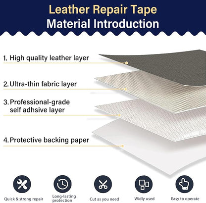 Zenyao Leather Repair Patch Tape - Self Adhesive Leather Repair Kit for Car Seat Furniture, Heavy Duty Vinyl Repair Patch for Couch Sofa, Waterproof Fix for Tears, 8x11 Inch, 2 Pieces, Light Grey