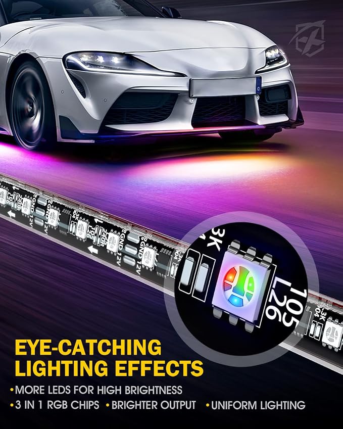Xprite Car Underglow Light, 6 Pcs Under Glow Kit for Car with Dream Color Dancing Chasing, App & Remote Control 16 Million Colors Sound & Music Waterproof Under Glow Lights for Truck