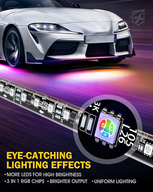 Xprite Car Underglow Light, 6 Pcs Under Glow Kit for Car with Dream Color Dancing Chasing, App & Remote Control 16 Million Colors Sound & Music Waterproof Under Glow Lights for Truck