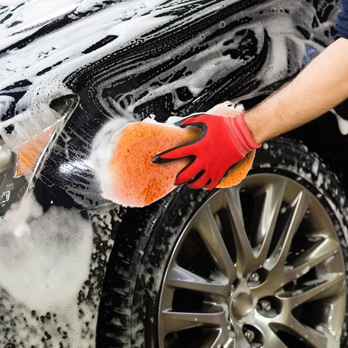 Tanlade 4 Pcs Large Car Wash Sponge for Cleaning, The Microfiber Sponges for Car Washing Supplies, Trucks and Motorcycles (Orange)