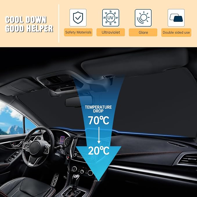Front Windshield Sun Shade Compatible with Subaru Forester 2019-2023 2024 2025 2026, Sun Visor Protector Blocks UV Rays Sunshade for Forester Foldable Interior Accessories