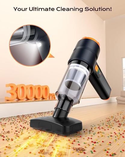Portable Cordless Car Vacuum,4-in-1 Handheld Cordless Vacuum with 30000Pa Suction, 130000 RPM,6800mAh Battery,10 Nozzles,Rubber Paint Material for Car,Home,Birthday Gifts for Men Dad Husband(Black)