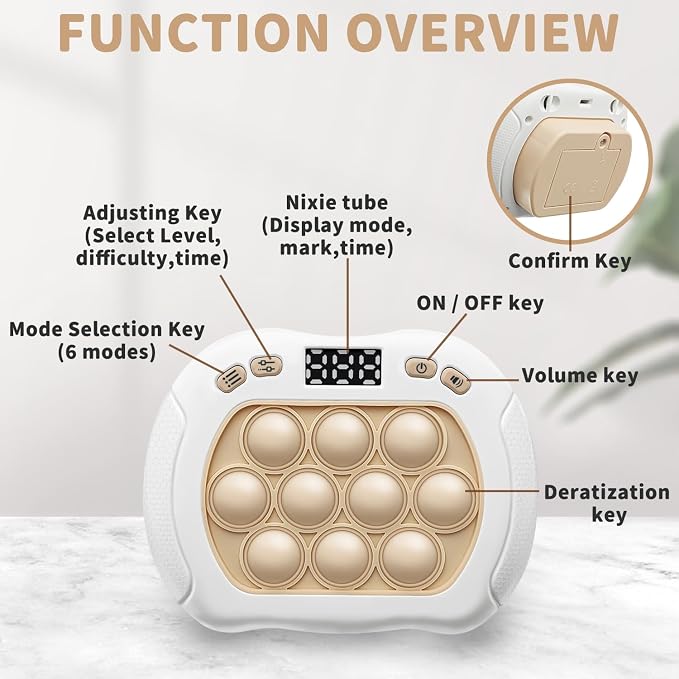 Intoypad Pop Game Light Up Fidget Toy for Kids, 6 Modes LED Screen Quick Push Game Controller Electric Fidget Popper Car Games Quick Push Bubble Games Birthday Toys for Kids White