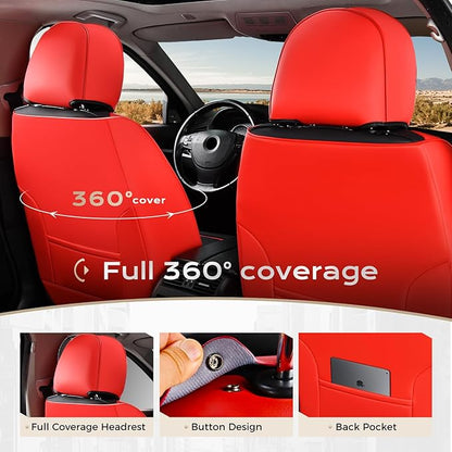 Coverado Car Seat Covers, Front Covers for Cars, Car Seat Cover Front Seats, Automotive Seat Cover, Waterproof, Leather Car Seat Cushion, Universal Interior Covers Seat Protectors for Most Cars Red