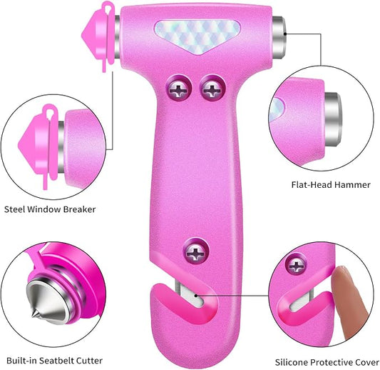 Window Breaker Seatbelt Cutter, Essential Car Tool Accessories for Women, Glass Breaker and Seat Belt Cutter, Emergency Kit Gadgets, Safety Hammer (Window Breaker - Pink)