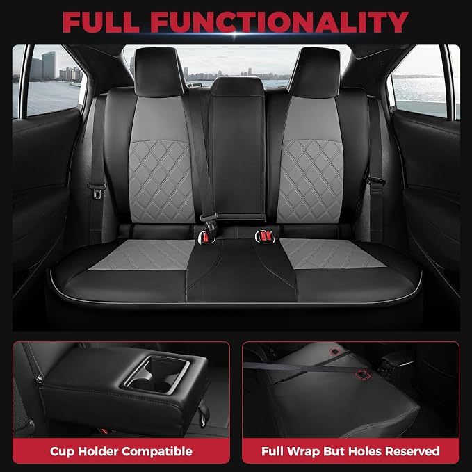 FREESOO for Toyota Corolla Seat Covers L LE XLE, LE Eco Sedan 2014 2015 2016 2017 2018 2019, Luxury Leather Seat Covers for Cars, Custom Fit Car Seat Covers, Waterproof Seat Cover, Black Gray Full Set