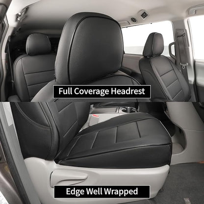 EKR Sienna Seat Covers for 2011-2020 Toyota Sienna L,LE,XLE,Limited,7 Seats,2nd Row Captain Seats W/NO Legrest,Waterproof Car Seat Cover Full Set,Car Seat Protectors- Three Row,Leather(Black)