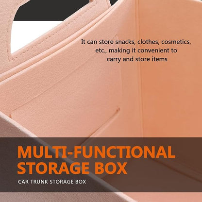 Felt Car Trunk Organizer, Foldable Vehicle Storage Box, Large Capacity Multi-Purpose Automotive Interior Accessories for Cars, SUV, Sedan, Truck (Pink)