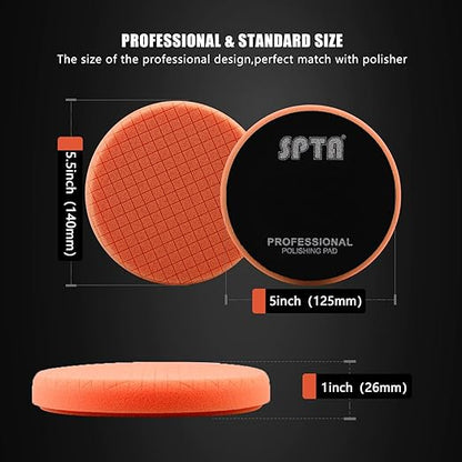 SPTA T40 Orange Medium-Cut Foam Polishing Pads, 3Pcs 5.5 Inch Face for 5 Inch 125mm Backing Plate Compound Buffing Sponge Pads for Car Buffer Polisher Compounding, Polishing and Waxing -FPTSS5O-3
