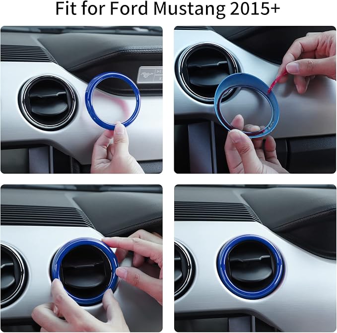 RT-TCZ Center Console Air Conditioner Outlet Vent Trim Cover Ring Interior Accessories for Ford Mustang 2015-2022,3PCS (Blue)