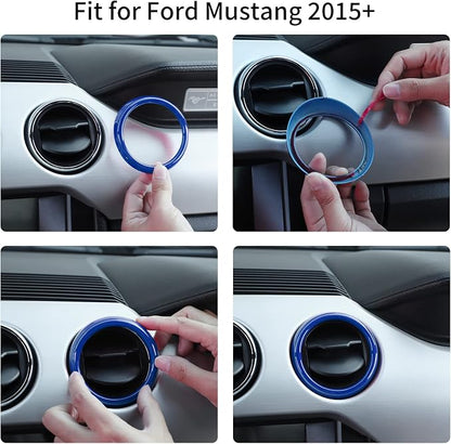 RT-TCZ Center Console Air Conditioner Outlet Vent Trim Cover Ring Interior Accessories for Ford Mustang 2015-2022,3PCS (Blue)