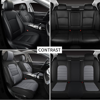 Car Seat Covers Full Set, Universal Leather Seat Covers for Cars, Breathable & Waterproof Automotive Seat Cover for Most Sedans, SUVs, Trucks, Full Coverage Seat Protector, Black Gray