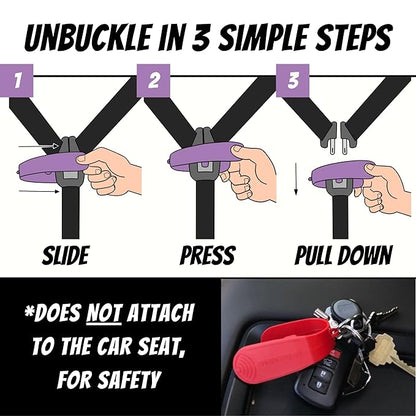 UnbuckleMe Car Seat Buckle Release Tool - Easy Opener Aid for Arthritis, Long Nails, Older Kids - Button pusher for infant, toddler, convertible 5 pt harness car seats - As Seen on Shark Tank (Purple)