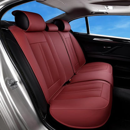Huidasource Rear Car Seat Cover Luxury Nappa Leather, Rear Seat Cover with Velcro Adjustable, Ventilation Holes, Child Seats, Back Seat Covers for Cars Universal Fit for Most Cars SUV Trucks, Red