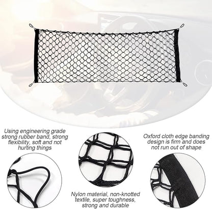 Car Rear Cargo Net, Adjustable Elastic Storage Organizer Net, Trunk Cargo Storage Net, Universal Fit for Car, Vehicle, SUV (35.4" x 11.8")