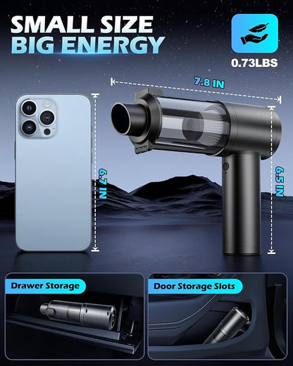 Handheld Car Vacuum Cleaner, 15000PA Car Vacuum Cleaner and Air Duster, High Power Handheld Vacuum Cordless Rechargeable with Multi-Nozzles, Portable Mini Vacuum for Cars Home Office (Black)