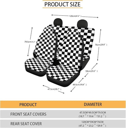 Checkered Car Seat Covers Full Set,Geometric Plaid Pattern Black White Car Racing Sports Chessboard Vehicle Front Rear Bench Cushion Protectors Auto Interior Accessories Universal for Trucks