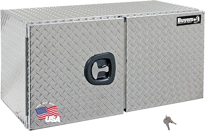 Buyers Products 1702250 Underbody Truck Tool Box with Barn Doors, 24x24x60 Inch, Diamond Tread Aluminum, Made in USA, Compression Latch, Weather Resistant, Toolbox for Flatbeds, Trailers & Work Trucks