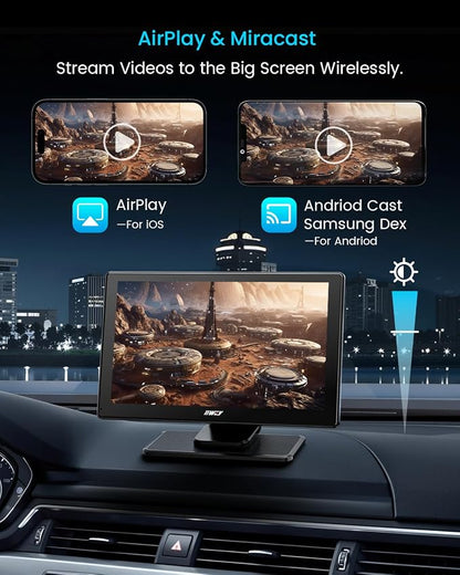 IK5 9" Wireless Apple CarPlay & Android Auto Screen, Portable Car Stereo with 4K Dash Cam & 1080p Backup Camera, Add CarPlay to Any Vehicle, Touchscreen, Mirror Link