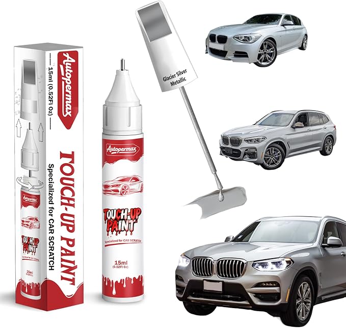 A83 Glacier Silver Metallic Car Touch Up Paint for BMW, Color Accurate Two-In-One Car Paint Scratch Repair Pen, Professional Scratch Remover for Vehicles Chips and Nicks Scuff