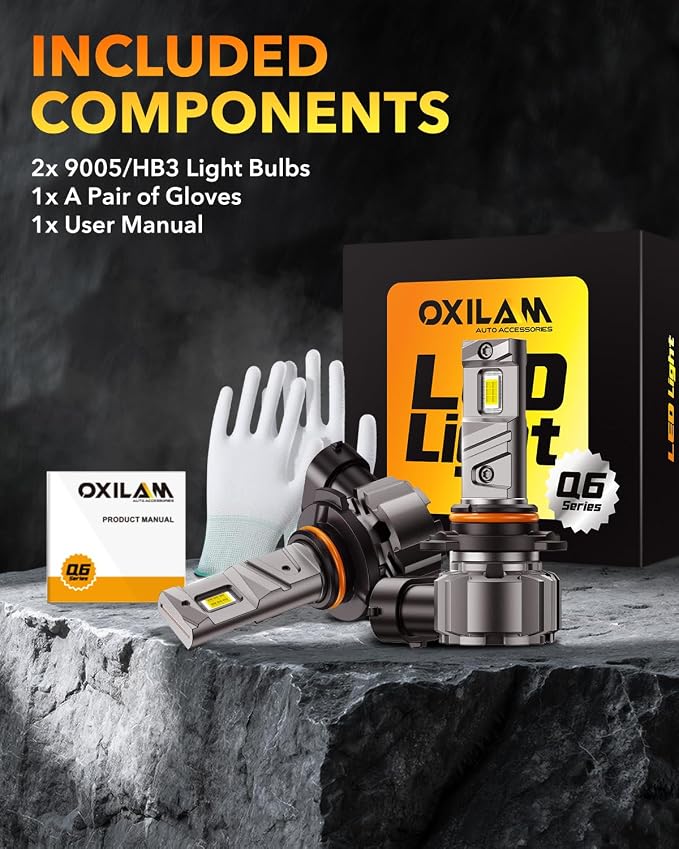 OXILAM 9006 Fog Light Bulbs - 900% Brighter Output, 6500K White, 60000H Lifespan, No Flicker, HB4 LED Light Compatible with Cars Trucks SUVs, Pack of 2