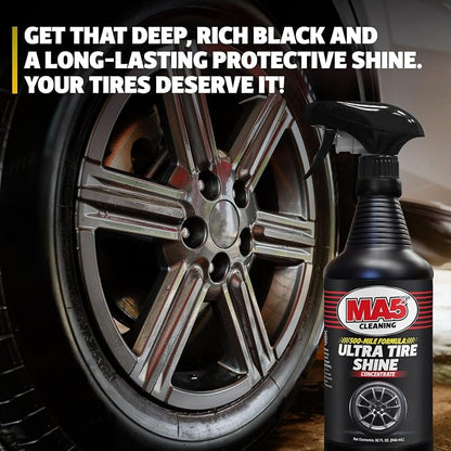 MA5X Ultra Tire Shine | Wet-Look Car Tire Shine Spray & Protectant | Tire Black Finish, No-Sling Formula, Professional Concentrated Shine | 32oz Spray Bottle | Pack of 2