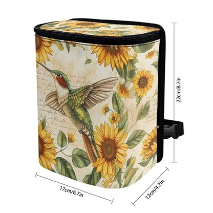 BIGCARJOB Hummingbird Sunflower Car Trash Bin Hanging Accessories Storage Bag for Women Girly Cute With Lid Collapsible Reusable