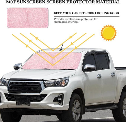 Windshield Sun Shade Foldable Car Front Window Covers for Car Accessories Sun Heat UV Rays Visor Protector Protection for Universal Cars SUV Truck(Pink Sequins)