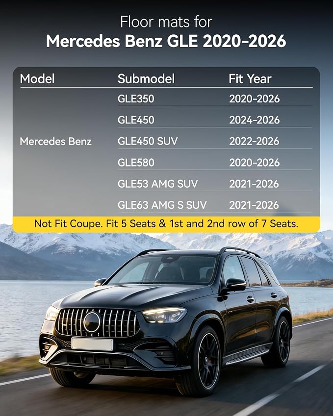 3W Floor Mats Fit for Benz GLE SUV 2020-2026(Not Fit for Coupe/W167/Hybrid), TPE All Weather Custom Fit Floor Liner for Benz GLE 5 Seats 350/450/580/53 AMG/63 AMG S Accessories Car Mats